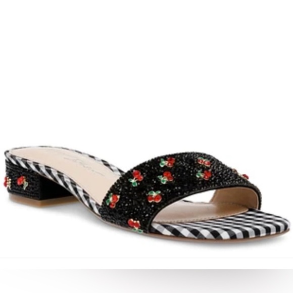 Betsey Johnson Shoes - BETSEY JOHNSON GABY GINGHAM MULTI CHERRY SLIDES 8.5